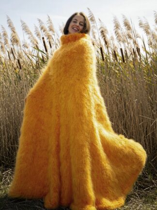 Off Orange Mohair Long Poncho Extra Fuzzy Soft Handmade Handknitted by Lanaknittings