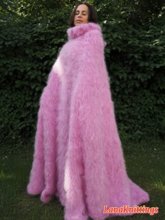 Light Purple Mohair Long Poncho Extra Fuzzy Soft Handmade Handknitted by Lanaknittings