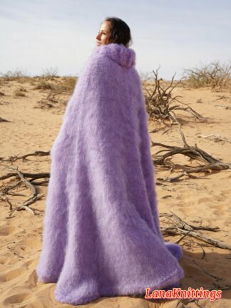 Lavander Mohair Long Poncho Extra Fuzzy Soft Handmade Handknitted by Lanaknittings