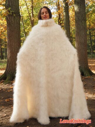 Ivory Mohair Long Poncho Extra Fuzzy Soft Handmade Handknitted by Lanaknittings